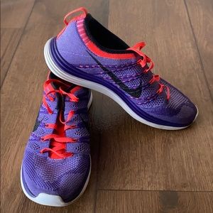Nike Flyknit Lunar 1 Purple/Coral Red Size 9
